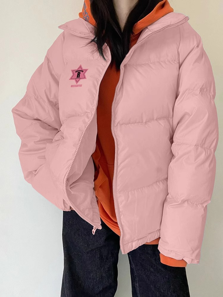 高品質手塞棉加厚冬季新款棉服寬鬆印花棉衣麵包服女