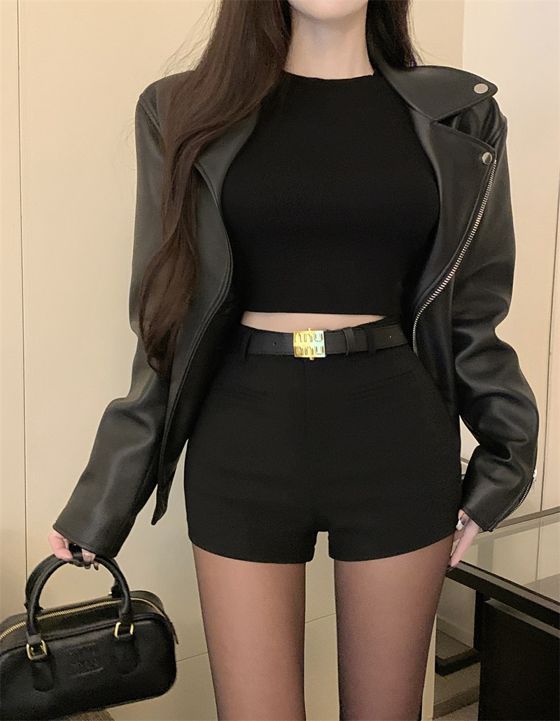 實拍！黑色加厚高腰彈力休閒短褲女秋冬辣妹修身顯瘦a子熱褲