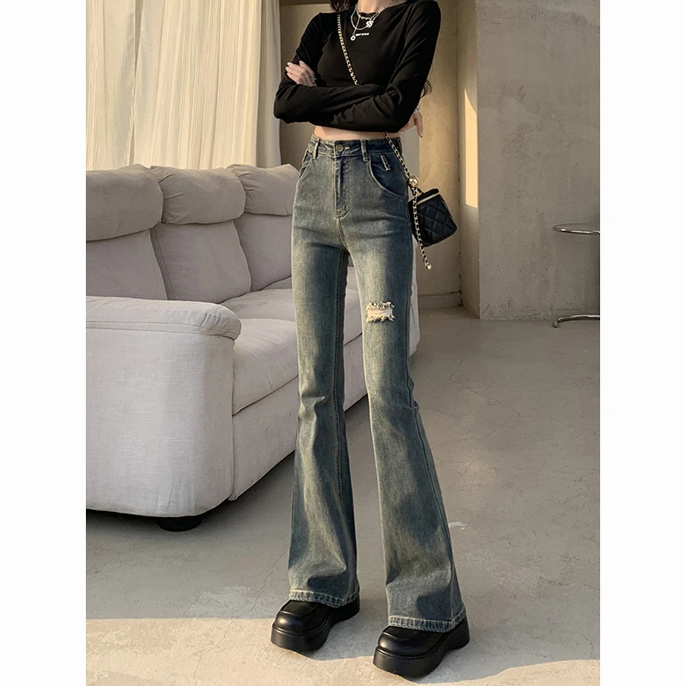 復古微喇牛仔褲女2023年秋季新款高腰顯瘦喇叭褲修身高級感褲子女