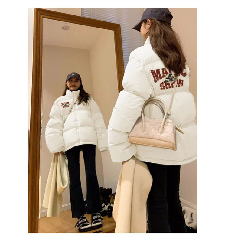 高品質手塞棉加厚冬季新款棉服寬鬆印花棉衣麵包服女