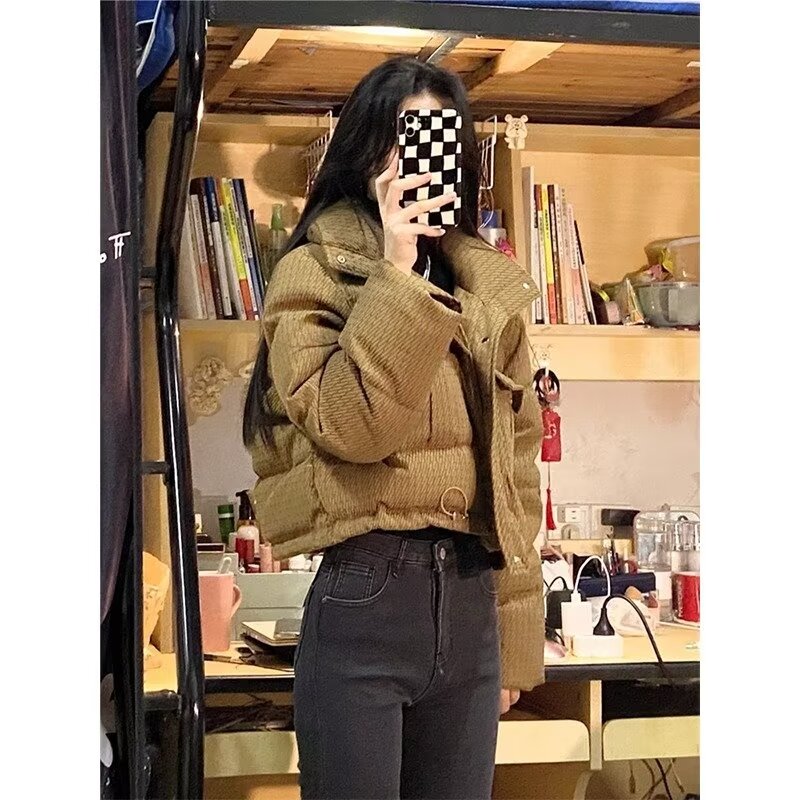 2023秋冬新款短款時尚立領麵包服小個子洋氣羽絨棉服外套女ins潮