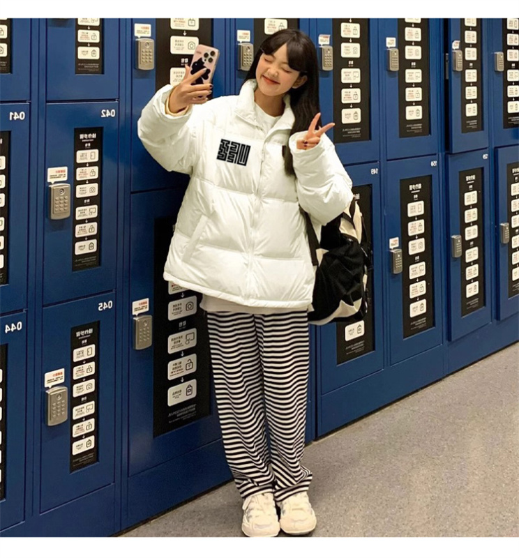高品質手塞棉加厚冬季新款棉服寬鬆印花棉衣麵包服女