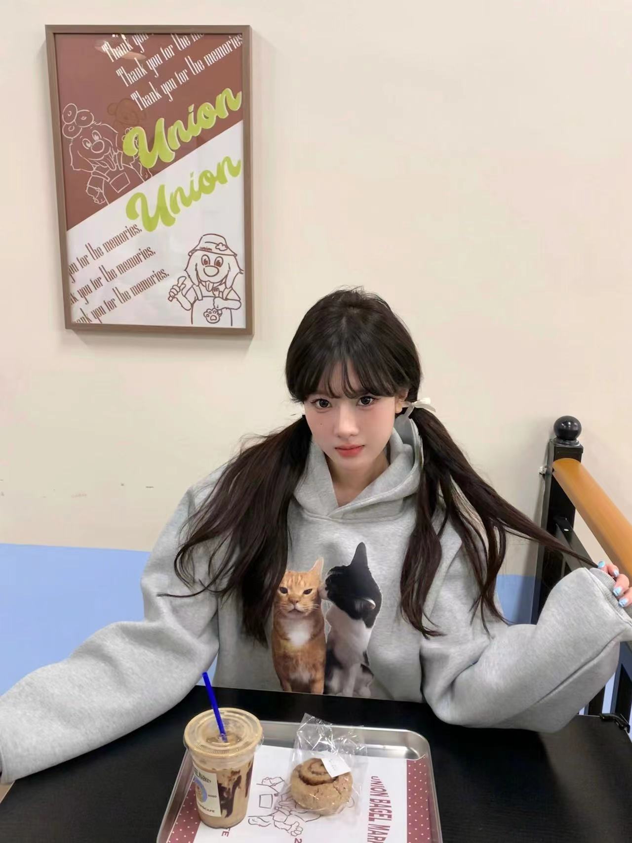 CVC棉麵食毛華棉複合/牛奶絲300克銀狐絨400克前 印花連帽衛衣女