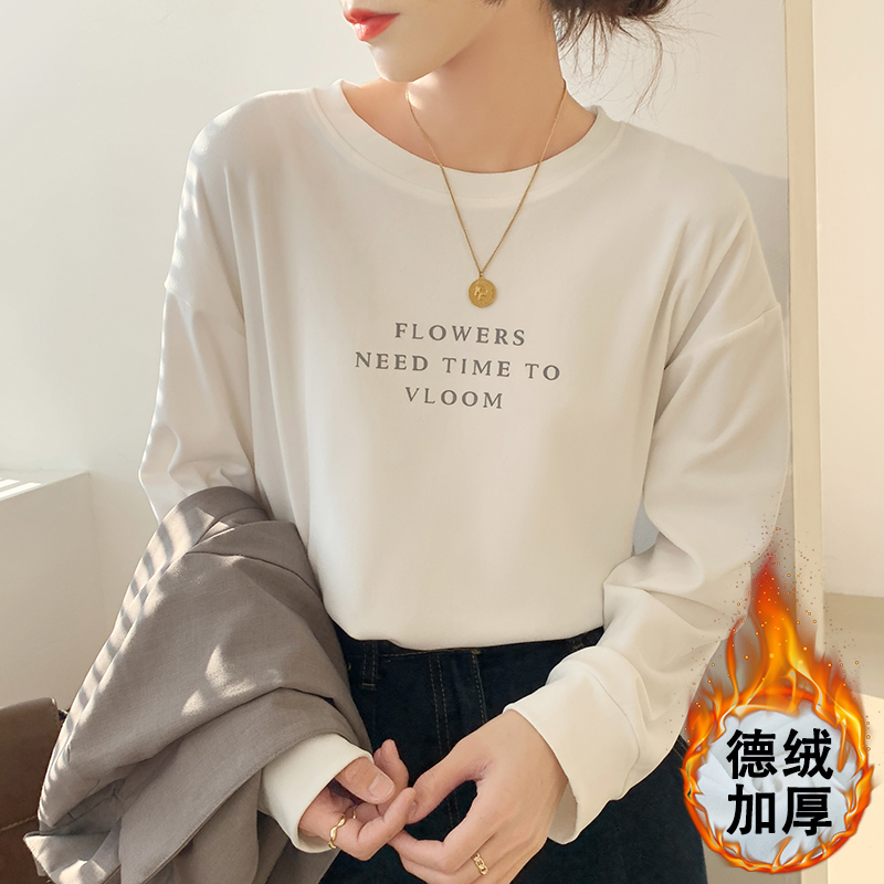 實拍美式歐貨長袖t恤女秋冬高級感簡約字母印花寬鬆圓領上衣