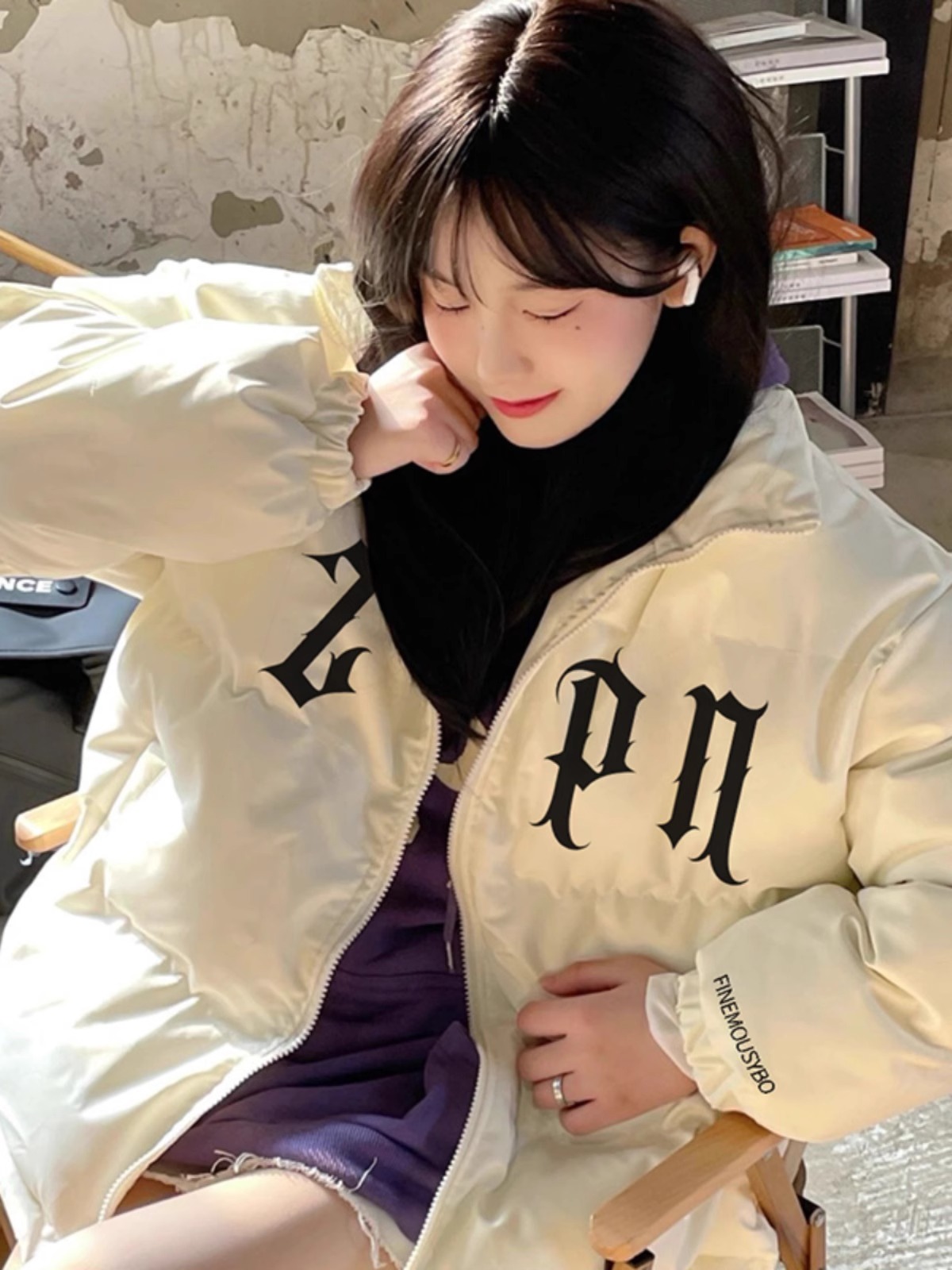 手塞棉棉服冬季新款寬鬆加厚棉衣麵包服印花外套女