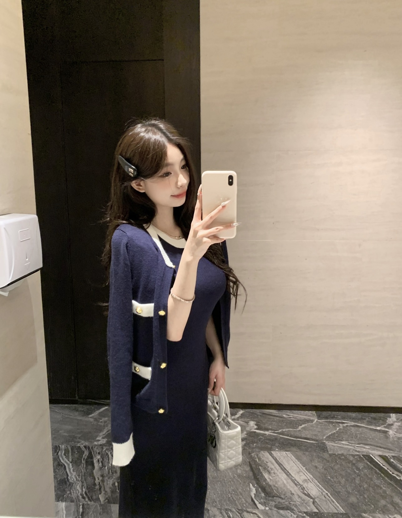 實拍miu系貴貴千金感羊毛針織開衫顯瘦連衣裙套裝女