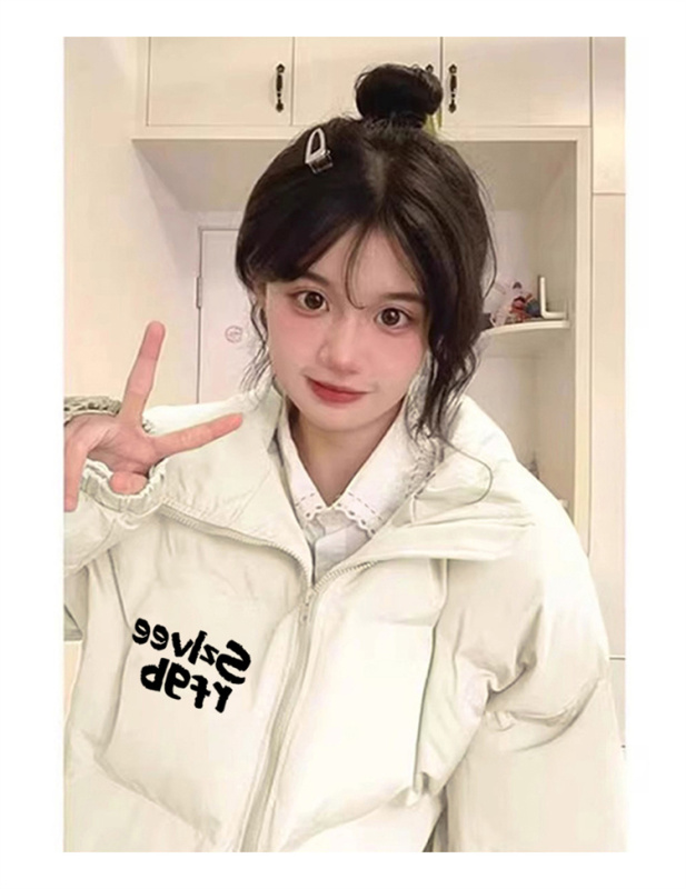 高品質手塞棉加厚冬季新款棉服寬鬆印花棉衣麵包服女