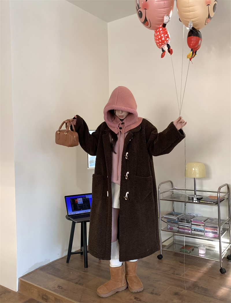 實拍 韓系復古炒雞厚實複合麂皮羊羔毛長款大衣