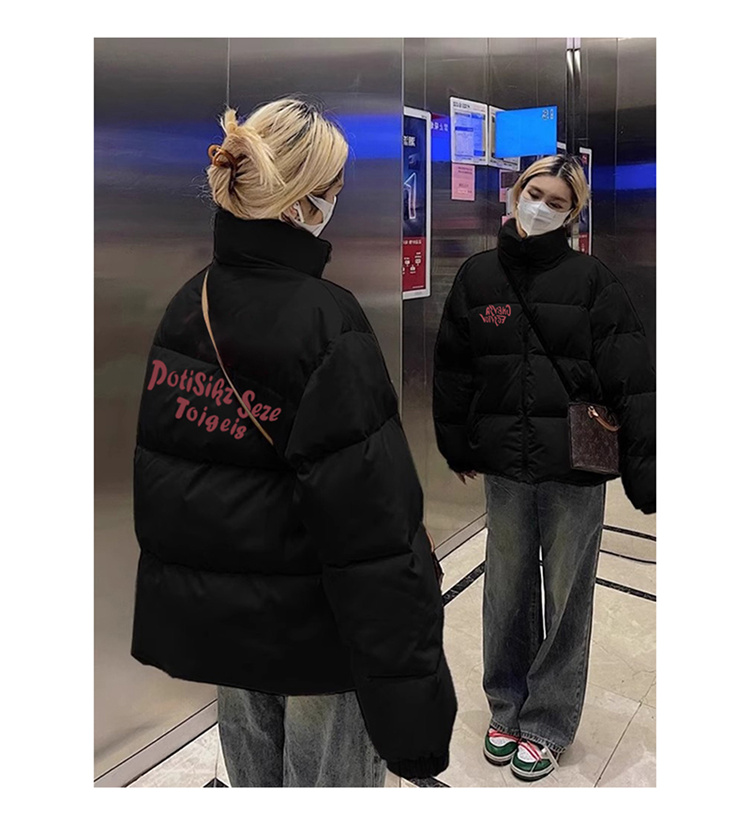 高品質手塞棉加厚冬季新款棉服寬鬆印花棉衣麵包服女