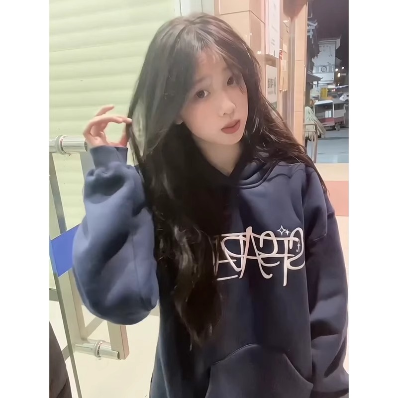 CVC棉麵食毛華棉複合/牛奶絲300克銀狐絨400克前 印花連帽衛衣女