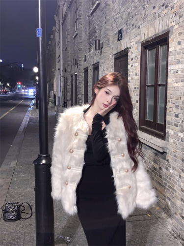 Autumn and winter new fur one-piece double-breasted coat