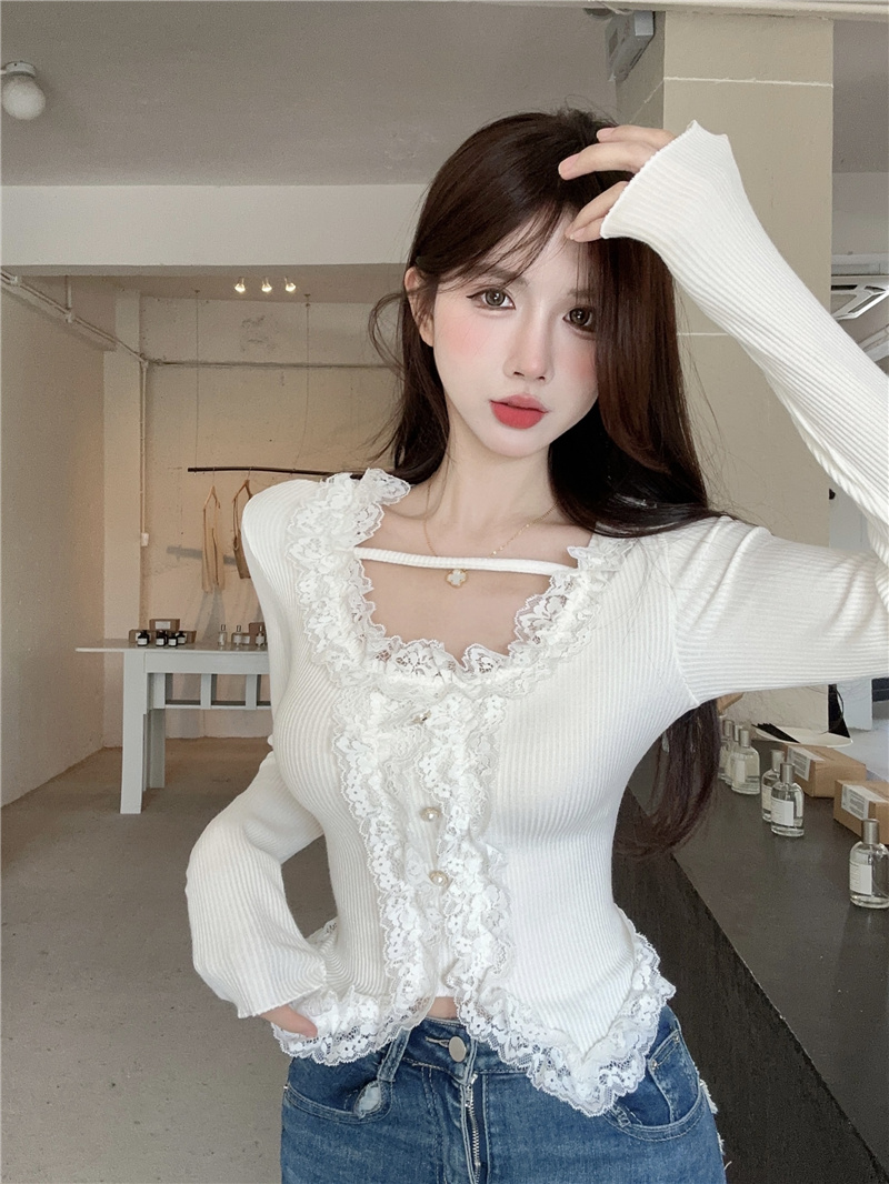 實拍~2024早春新款法式設計感小個子chic甜辣內搭長袖上衣女