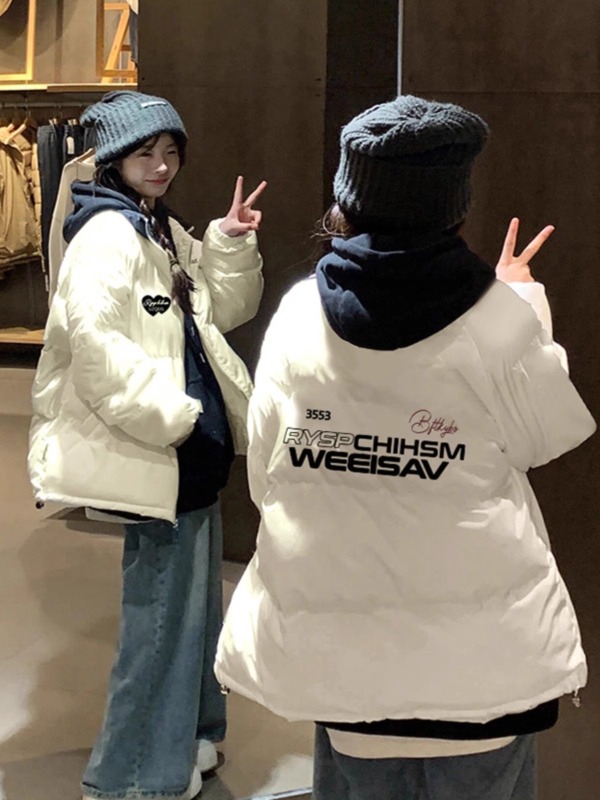 高品質手塞棉加厚冬季新款棉服寬鬆印花棉衣麵包服女