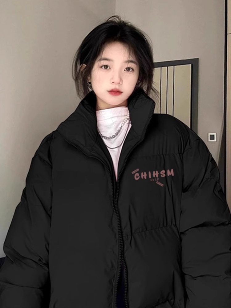 高品質手塞棉加厚冬季新款棉服寬鬆印花棉衣麵包服女