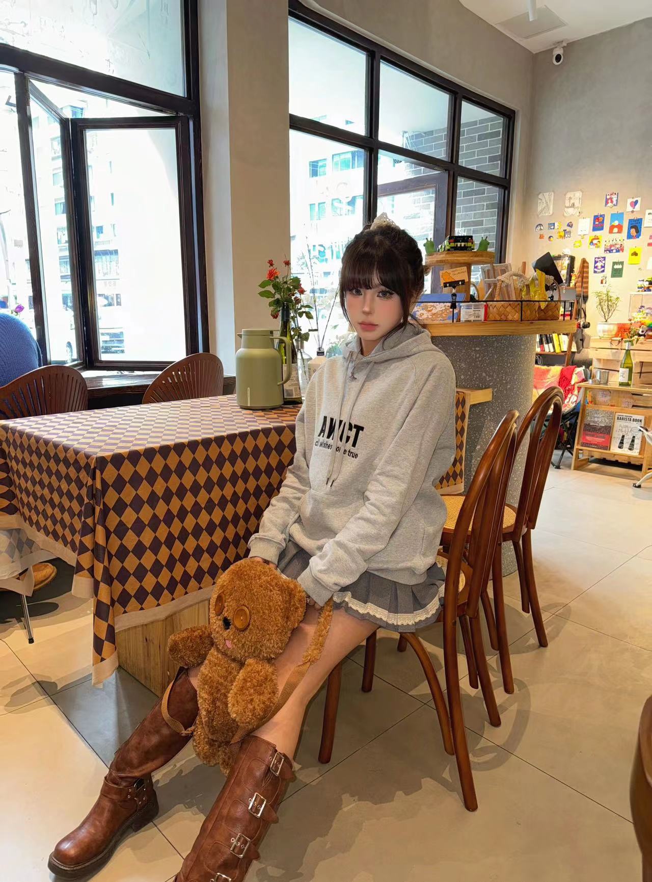 CVC棉麵食毛華棉複合/牛奶絲300克銀狐絨400克前 印花連帽衛衣女
