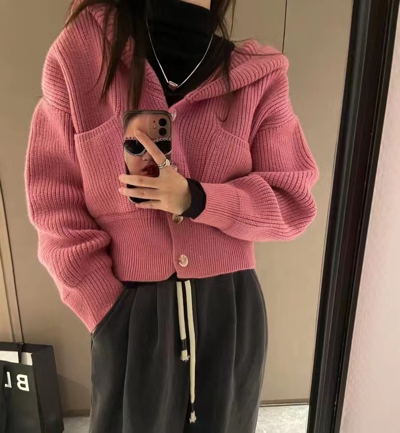 粗棒針春秋外套女新款韓系寬鬆慵懶風小個子短款冬季通勤針織開衫