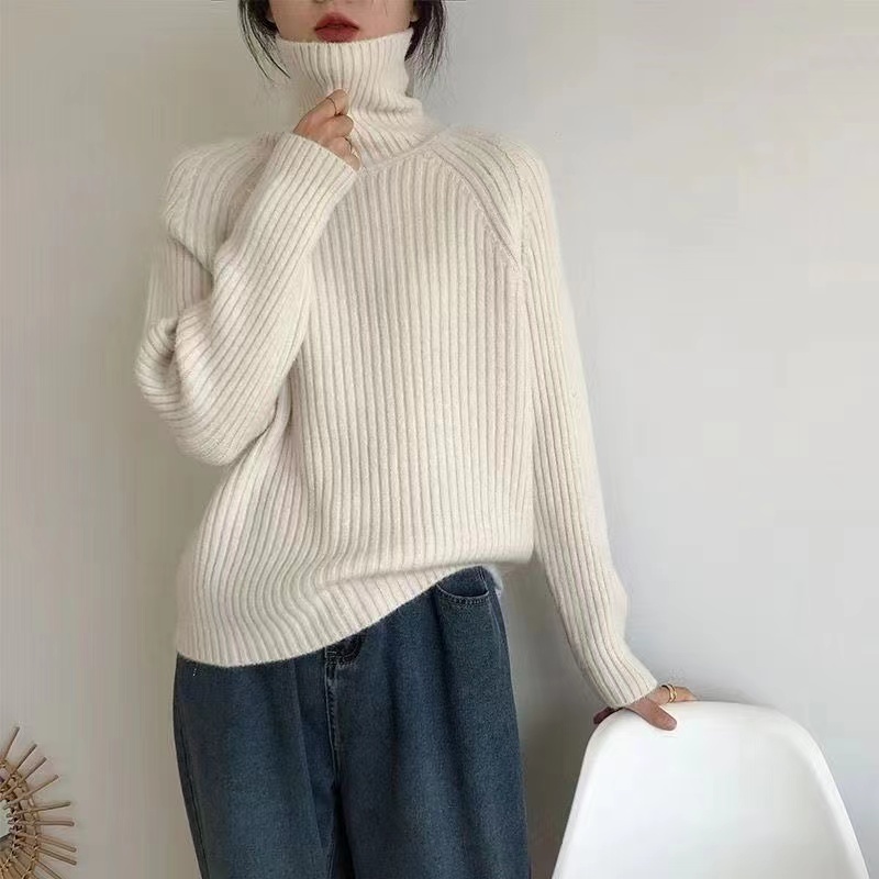 高領毛衣女冬季2023新款亮閃軟糯慵懶風寬鬆綿羊絨加厚針織衫上衣