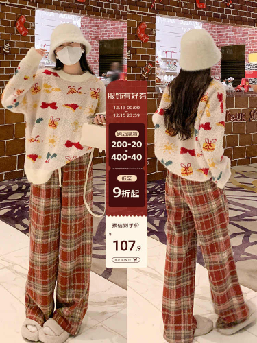 Zeng Xiaoxian Christmas Love Letter Red Bow Sweater Women's Autumn and Winter New Loose Versatile Round Neck Long Sleeve Top