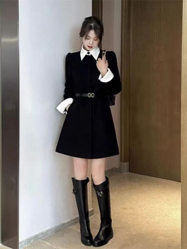 High-end small fragrant black fake two-piece dress women's autumn and winter skirt  winter new temperament little black dress