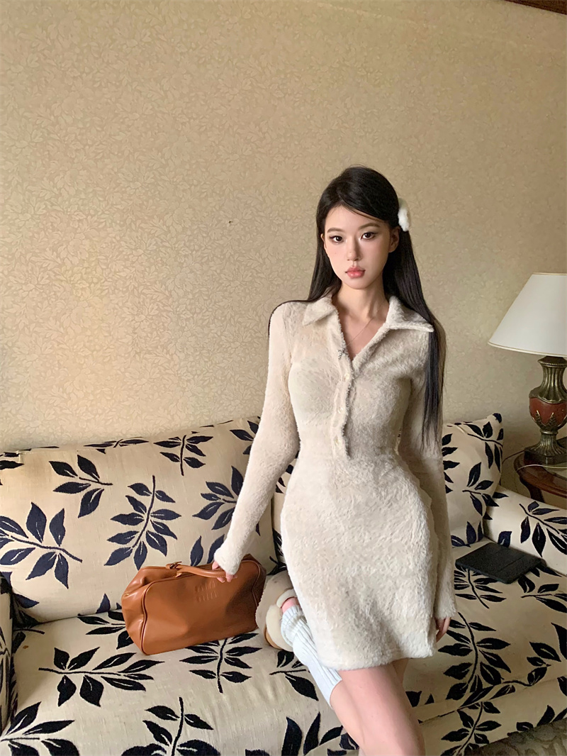 實拍  復古氣質辣妹修身顯瘦針織毛衣連衣裙