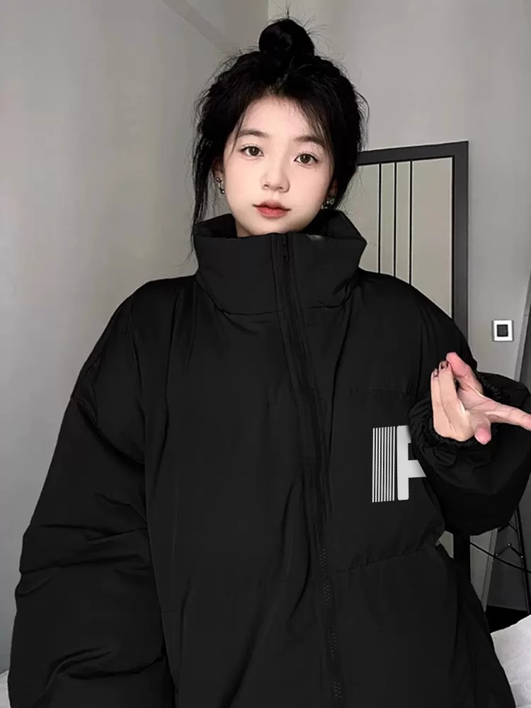 手塞棉棉服冬季新款寬鬆加厚棉衣麵包服印花外套女