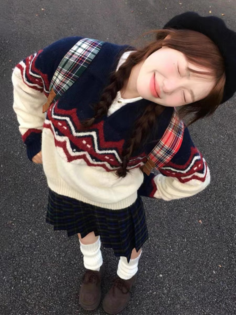復古費爾島毛衣女秋冬季2024新年龍年本命年衣服聖誕穿搭提花上衣