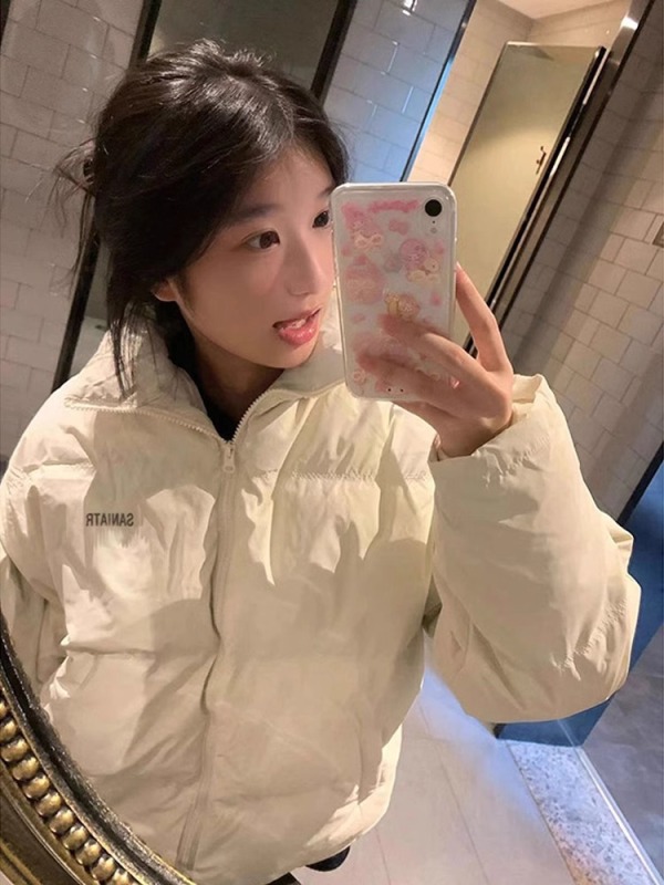 高品質手塞棉加厚冬季新款棉服寬鬆印花棉衣麵包服女