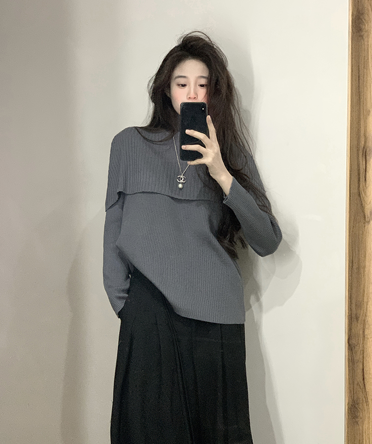 實拍~兩件套小眾長袖針織衫女春季設計感毛衣顯瘦ins
