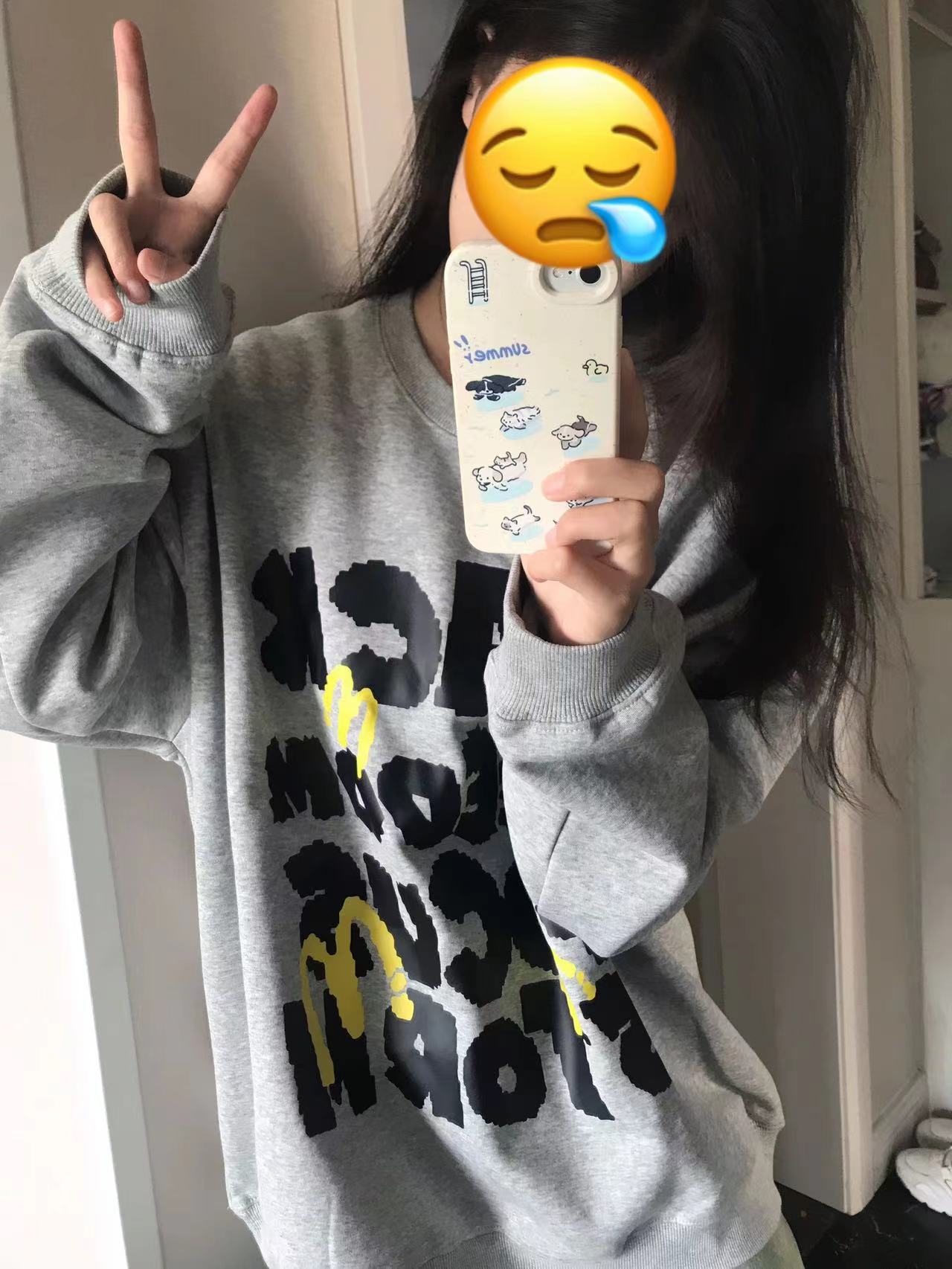 CVC棉麵食毛華棉複合/牛奶絲300克銀狐絨400克前 印花圓領衛衣女