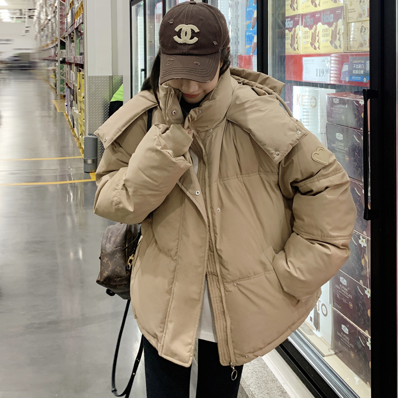實拍韓版短款羽絨棉服2023新款情侶加厚小眾設計感麵包冬外套棉衣
