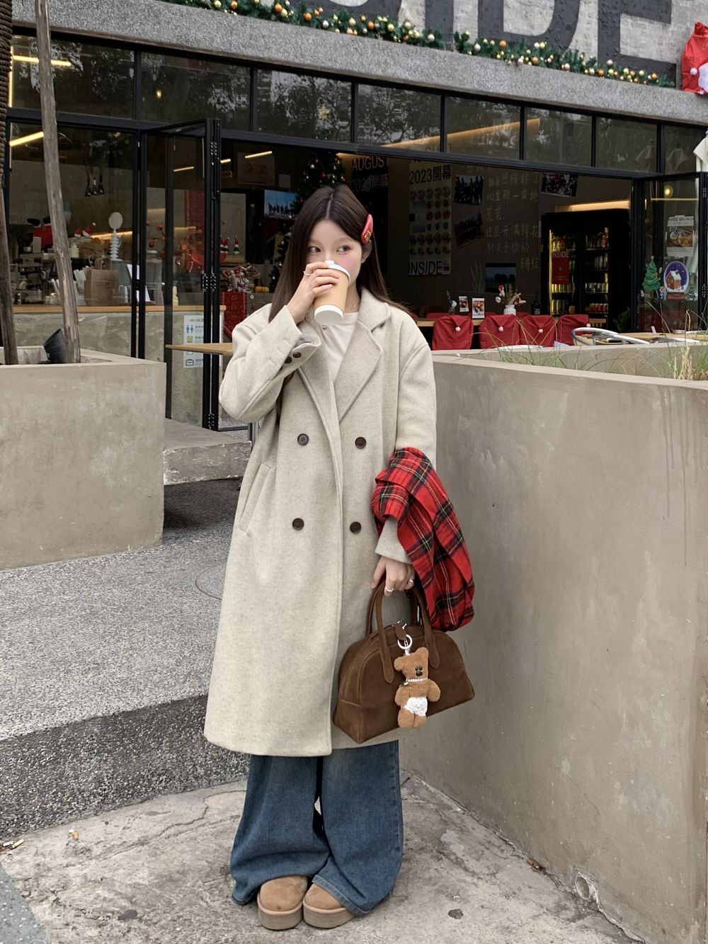 實拍三標齊毛呢外套女中長款高級感氣質呢子夾棉大衣女