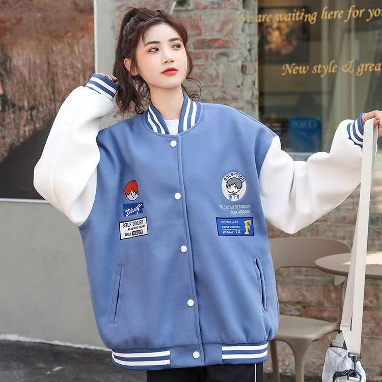 2023 Korean Autumn New Retro Hong Kong Style Baseball Jacket Loose Large Size Embroidered Street Student Jacket Women