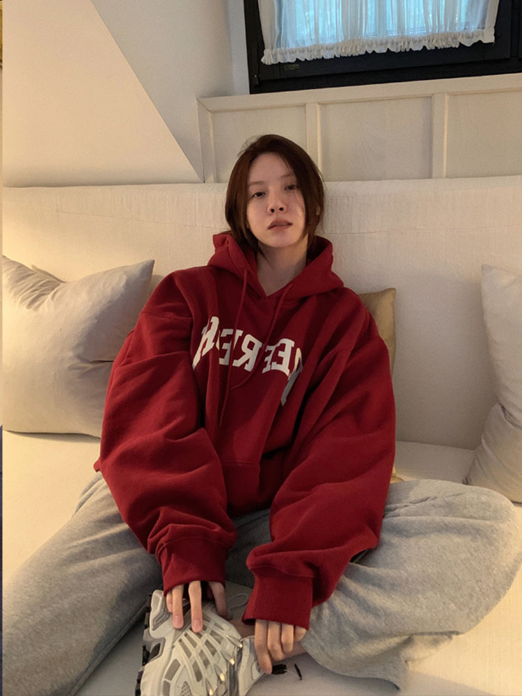 官圖華棉複合薄款310克/加絨410克秋冬裝衛衣女印花