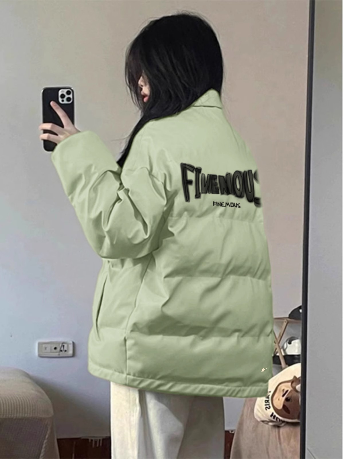 高品質手塞棉加厚冬季新款棉服寬鬆印花棉衣麵包服女