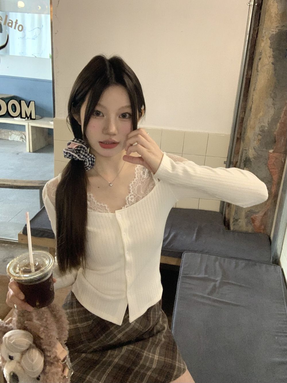 實拍三標齊設計感蕾絲拼接純欲修身內搭打底衫