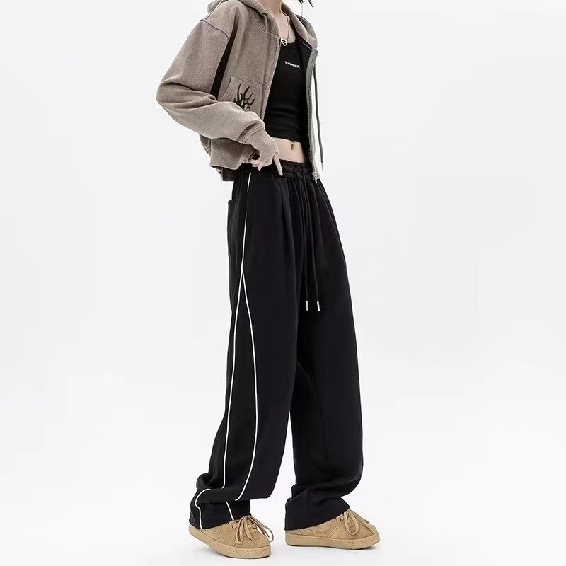 1411 Pure Cotton American Style Side Striped Sports Casual Pants Women's Autumn and Winter Lazy Style Drapey Wide Leg Pants