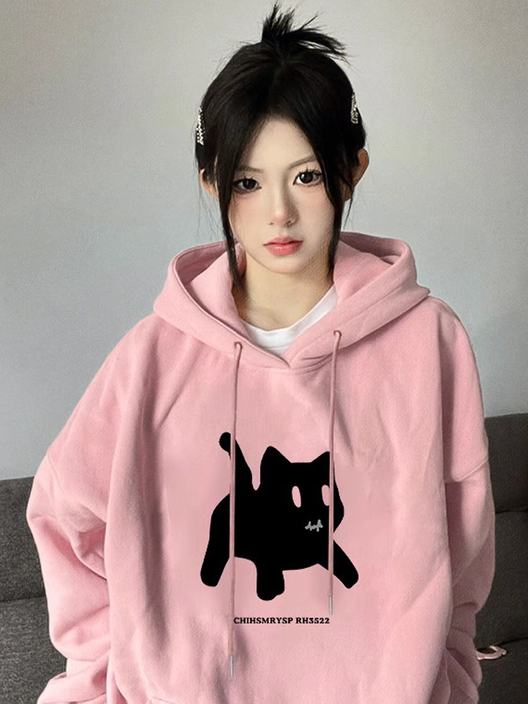 CVC棉麵食毛華棉複合/牛奶絲300克銀狐絨400克前 印花連帽衛衣女