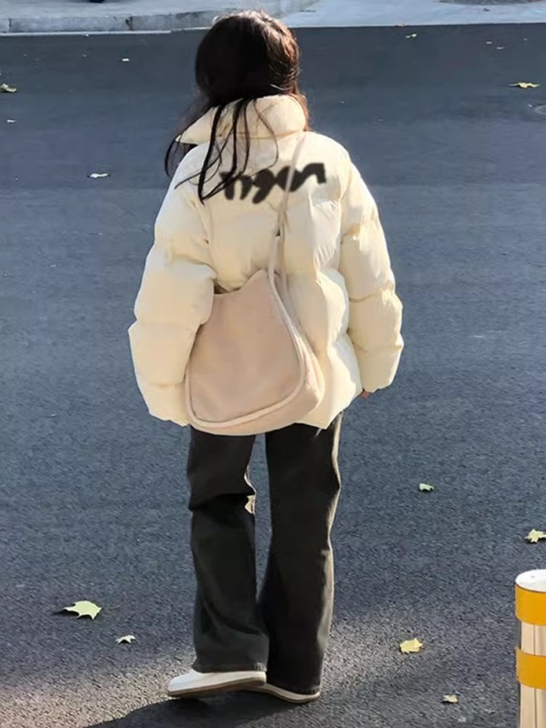高品質手塞棉加厚冬季新款棉服寬鬆印花棉衣麵包服女