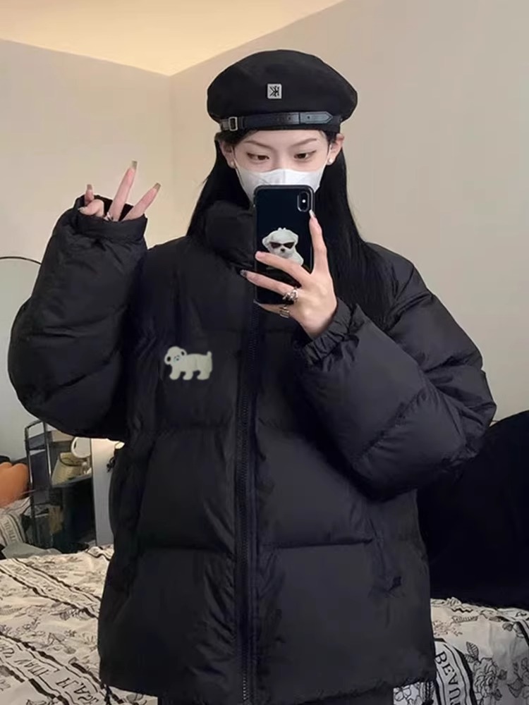 手塞棉棉服冬季新款寬鬆加厚棉衣麵包服印花外套女