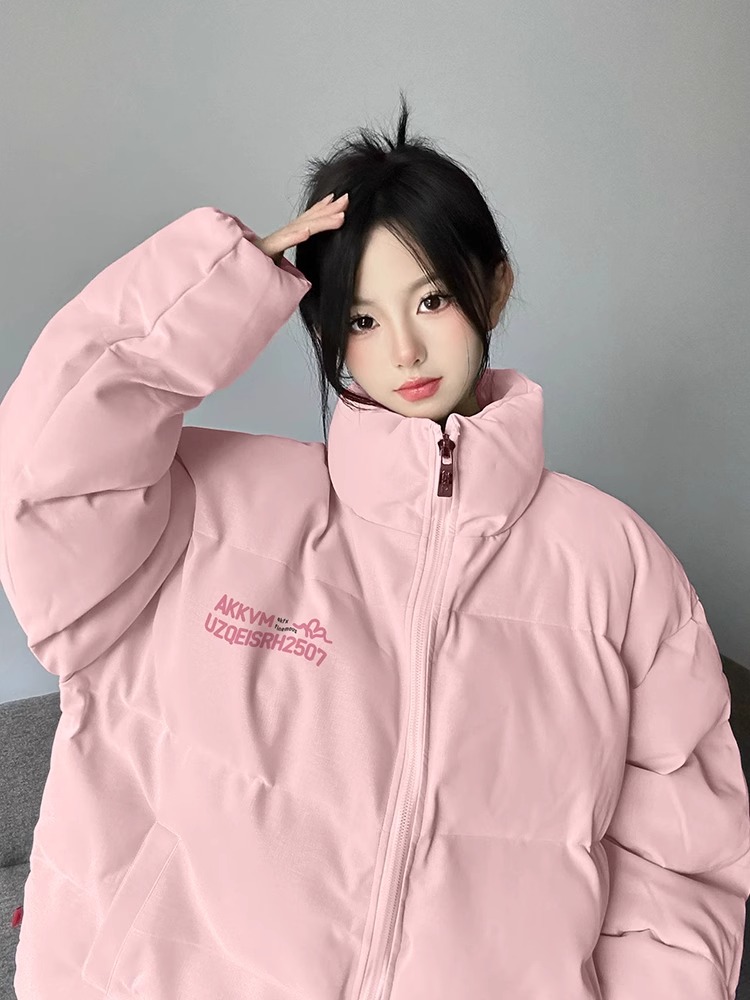 高品質手塞棉加厚冬季新款棉服寬鬆印花棉衣麵包服女