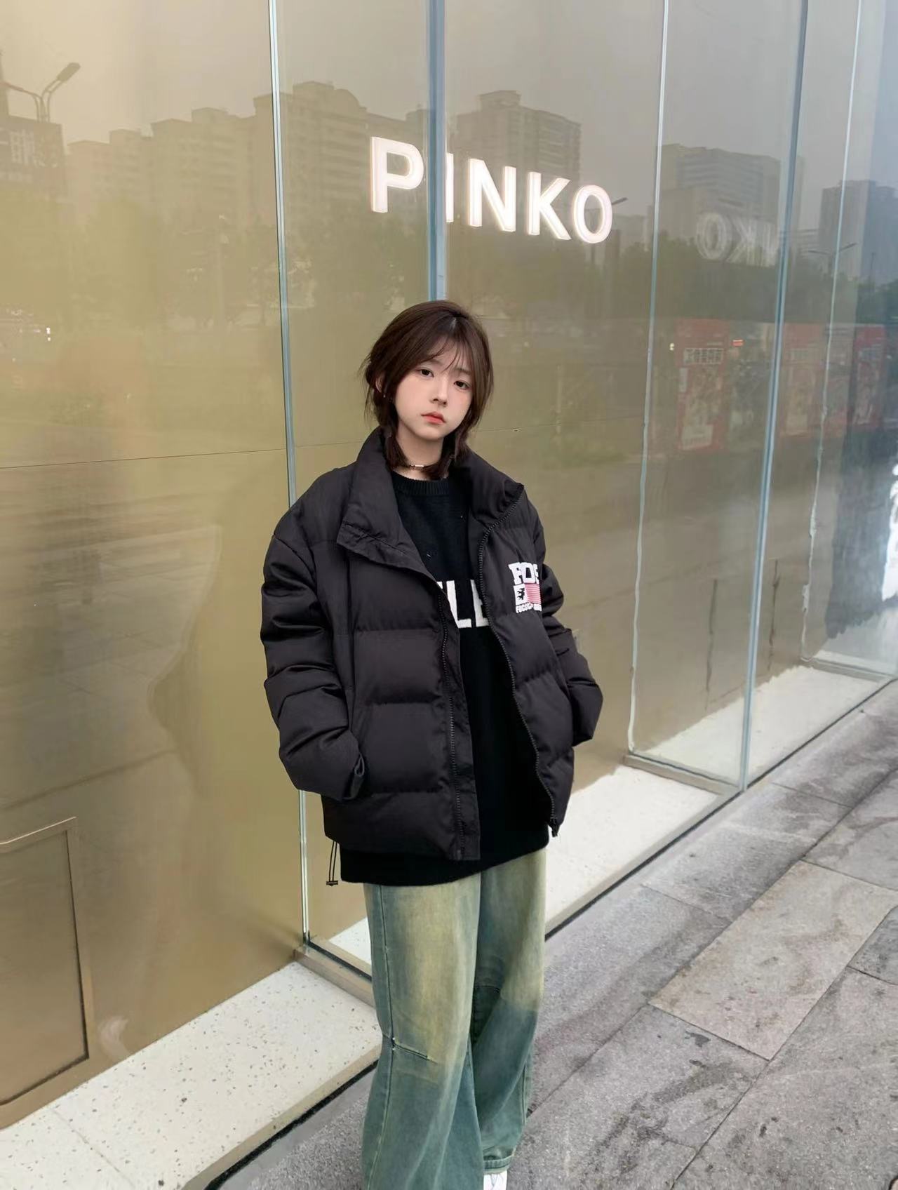 手塞棉棉服冬季新款寬鬆加厚棉衣麵包服印花外套女