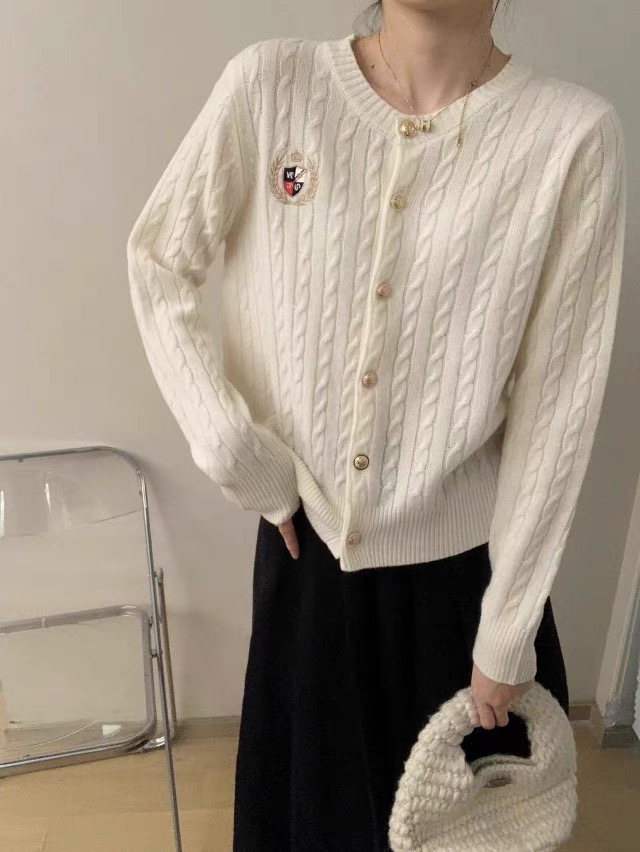 1130MYS歐韓女裝圓領麻花辮針織羊毛衫開衫紅色過年喜慶毛衣外套