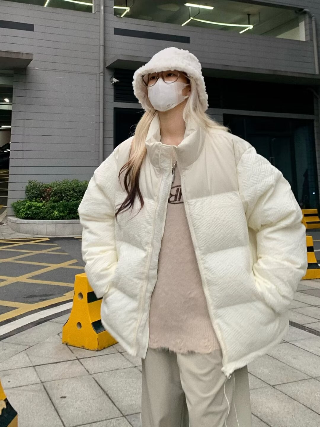 立領拼接肌理保暖棉服美式外套女秋冬新款蓬蓬棉襖