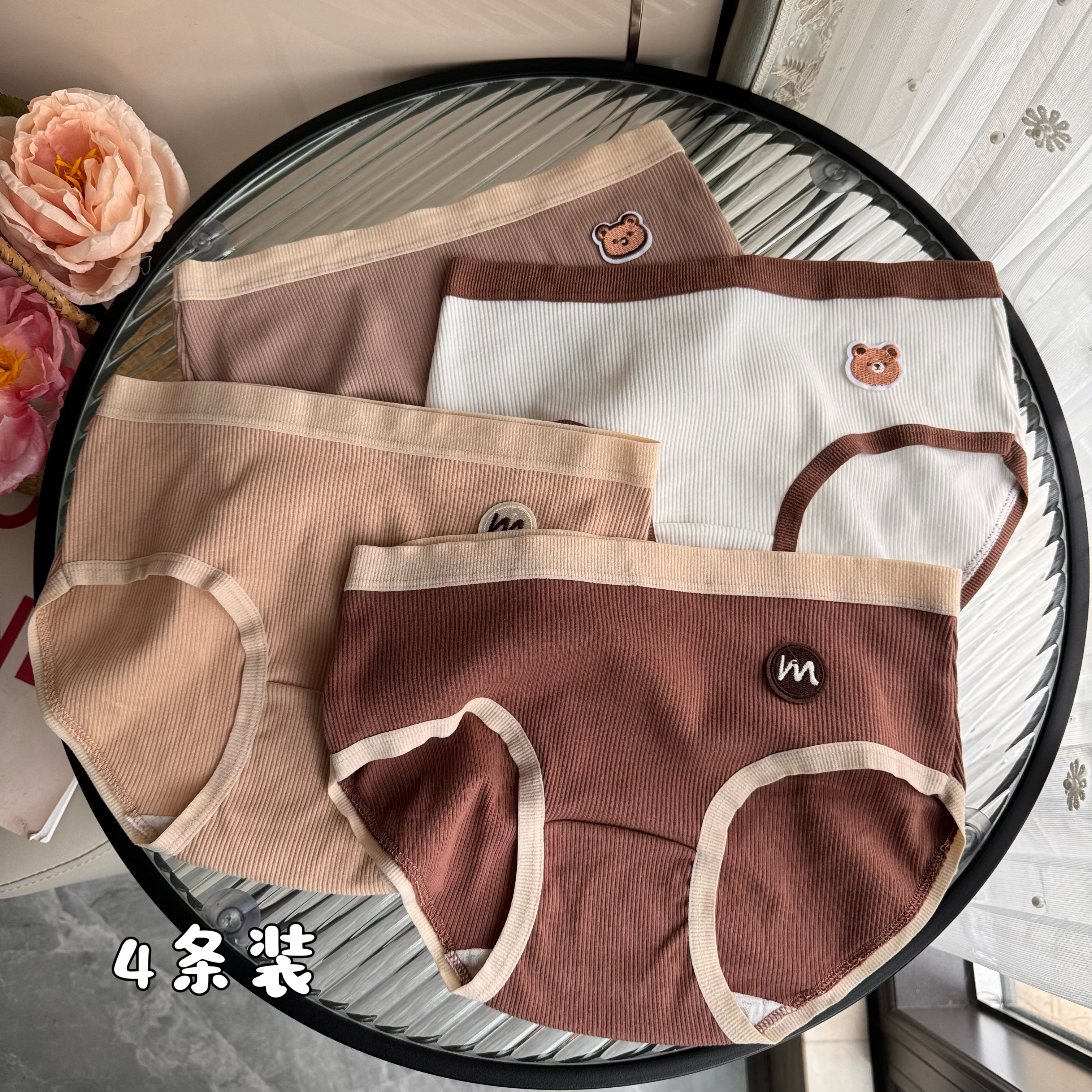 實拍韓版可愛卡通少女中腰透氣純棉檔內褲女三角打底褲4條裝