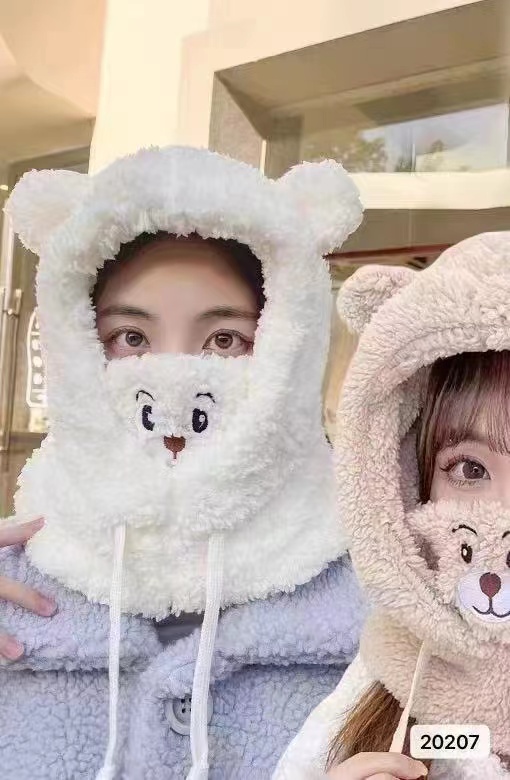 2023 new autumn and winter cute bear lambswool windproof scarf