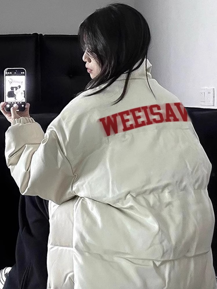 手塞棉棉服冬季新款寬鬆加厚棉衣麵包服印花外套女