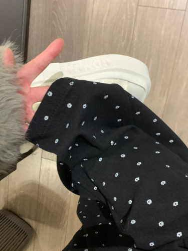 1416# Pure Cotton Cotton Composite Floral Black Straight Leg Casual Pants Women Autumn Winter Thicken Full Leg Pants