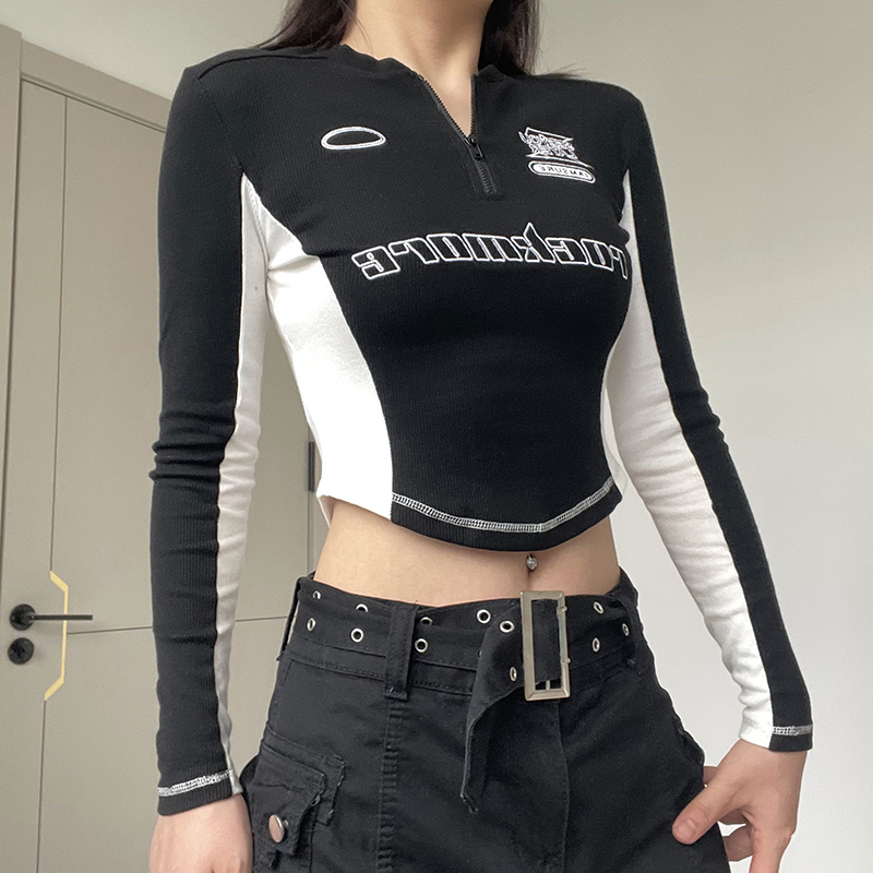 黑白撞色T恤女