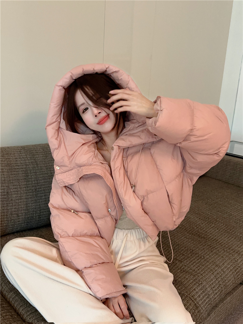 實拍~羽絨服女短款2023冬季新款美式修身洋氣麵包服連帽外套