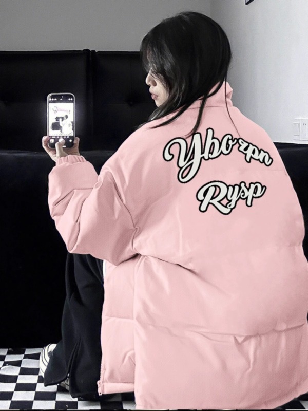 高品質手塞棉加厚冬季新款棉服寬鬆印花棉衣麵包服女